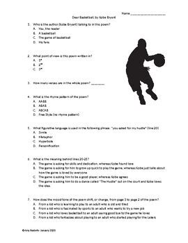 Kobe Bryant Dear Basketball Poem — Analysis & Paired Text Michael Jordan Letter. . Dear basketball poem questions and answers